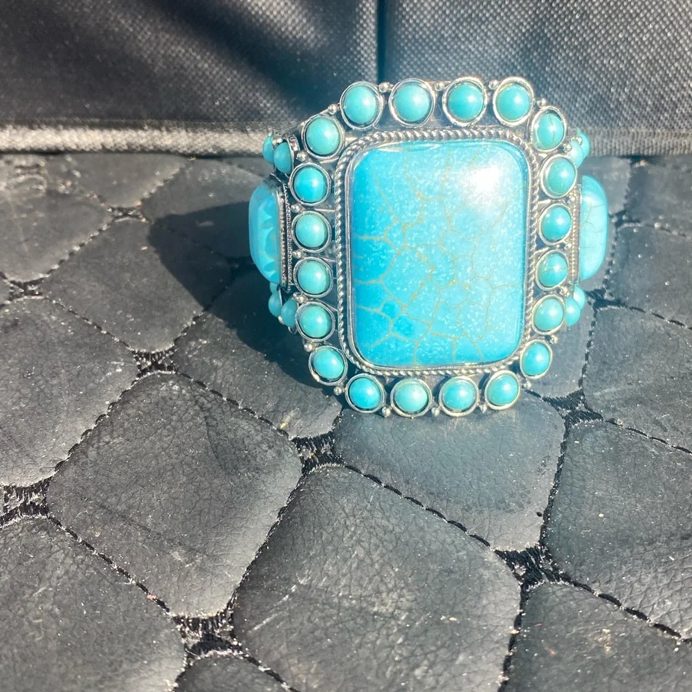Turquoise Stone Statement Cuff Bracelet
